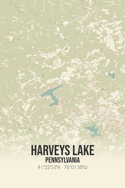 Carte ancienne de Harveys Lake (Pennsylvanie), USA. par Affiches de lieux