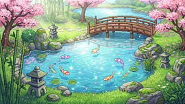 Koi Pond Sakura Garden — Peaceful Japanese Pixel Art by my pixel art
