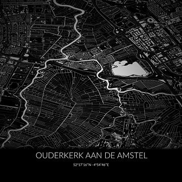 Black-and-white map of Ouderkerk aan de Amstel, North Holland. by Rezona
