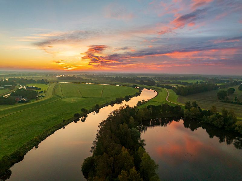Vecht river sunrise seen from above during autumn in Overijssel, by Sjoerd van der Wal Photography