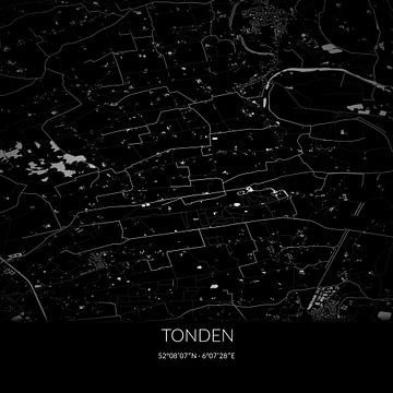 Zwart-witte landkaart van Tonden, Gelderland. van Rezona