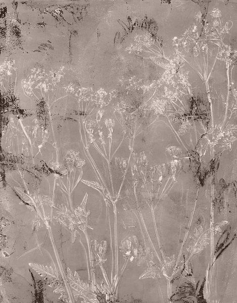 Natural botanical beauty. Wabi-sabi flowers on neutral light taupe. by Dina Dankers