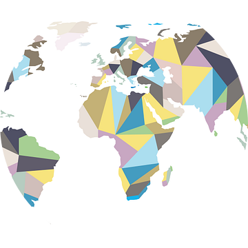 Geometrische Wereldkaart in pastelkleuren van WereldkaartenShop