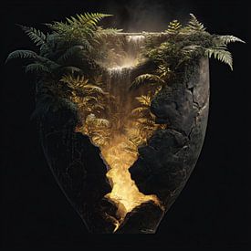 Jungle and waterfall in a cracked vase by TheXclusive Art