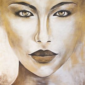 Portret Van Vrouw Schilderij "Golden Face" van Schilderij op Maat XL