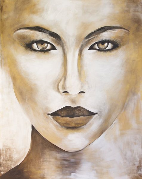 Aanmoediging Spelling Gietvorm Portret Van Vrouw Schilderij "Golden Face" van Schilderij op Maat XL op  canvas, behang en meer