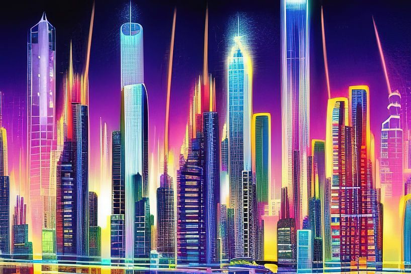 Kleurrijk Futuristisch Stadsgezicht 1 van Leo Luijten