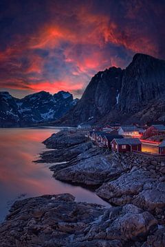 Magnifique coucher de soleil sur les îles Lofoten en Norvège