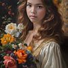 Renaissance meisje met de bloemen van Jolique Arte
