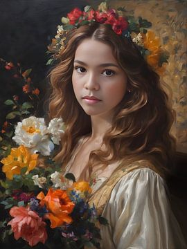 Renaissance meisje met de bloemen van Jolique Artista