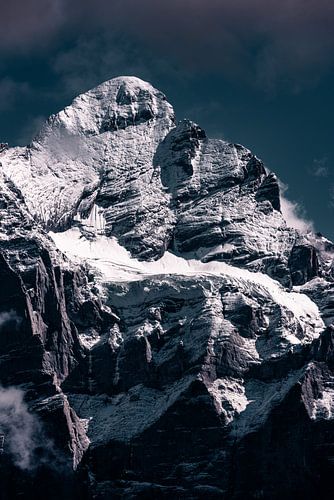 Fresh snow on the summit of the Wetterhorn in Switzerland