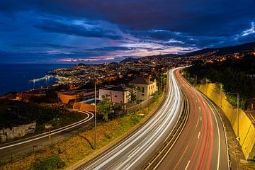 Driving into the night in Funchal Madeira