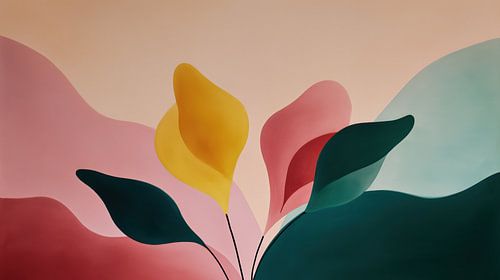 Abstracte plant gele en rode bladeren panorama