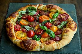 Kleurrijke pizza met verse tomaten van Poster Art Shop