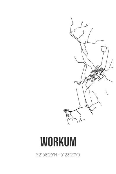 Workum (Fryslan) | Landkaart | Zwart-wit van Stad & Wand