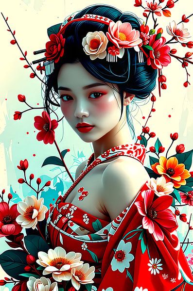 Geisha orientalische Frau mit Blumen von Egon Zitter