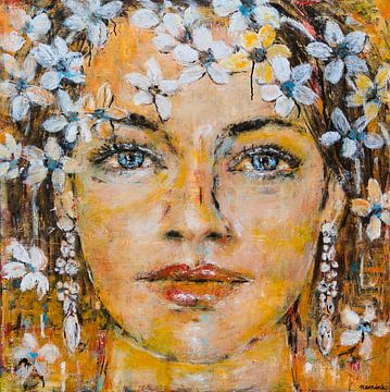 Peinture de fleurs de femme au printemps