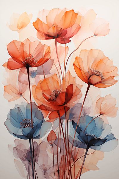 Ornate Transparent Flowers in Modern Botanical Style by Steinfox Art
