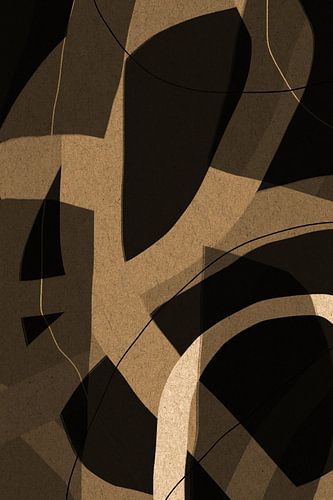 Tableau d'art moderne abstrait minimaliste rétro en brun, beige et noir