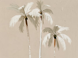 Palm Trees | Minimalist acrylic painting in beige and white by Lina van Oers
