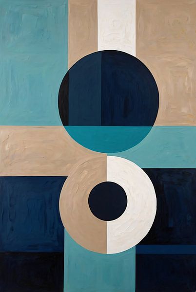 Minimalist painting with geometric shapes and colours by Art & Soul Creations