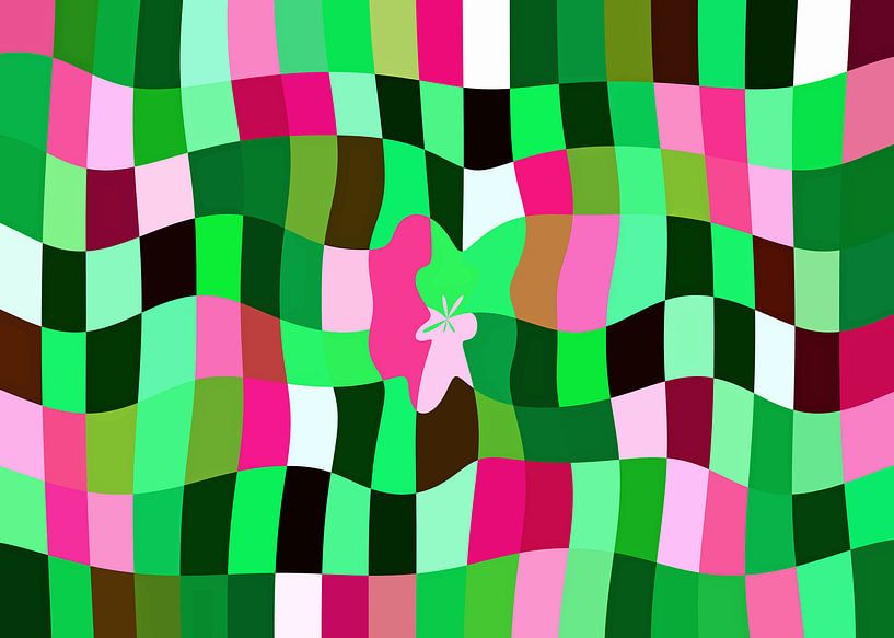 Cuby Club Greens (Modern Vlakkenpatroon in Groen en Roze) van Caroline Lichthart