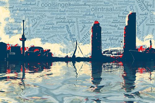 Pop Art City of Rotterdam with Euromast Erasmus Bridge Market Hall and De Kuip
