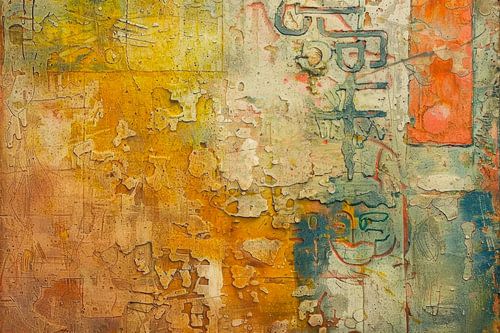 Abstract schilderij, aardetinten met geel, oranje en bruin