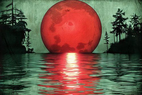 Rode zonsondergang boven serene wateren