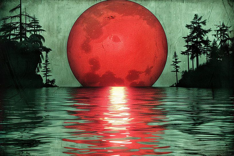 Red sunset over serene waters by Art & Soul Creations