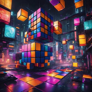 Neon Cube in Cybercity by Bart Veeken