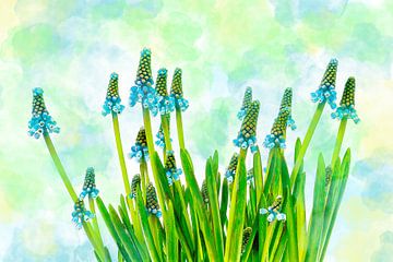 voorjaarsbloemen aquarel in blauw en groen van Dörte Bannasch