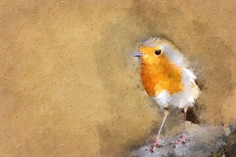 Süßes kleines Rotkehlchen (Kunst, Malerei) von Art by Jeronimo