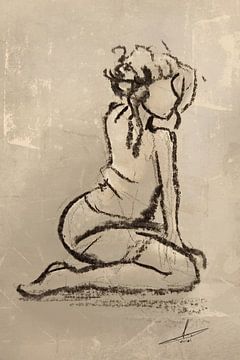 Dessin de femme au fusain et à l'ombre beige