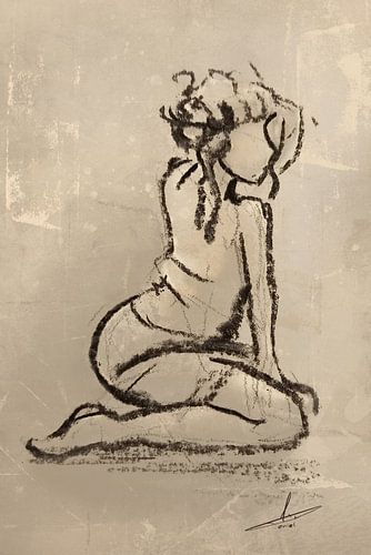 Beige shade charcoal drawing woman