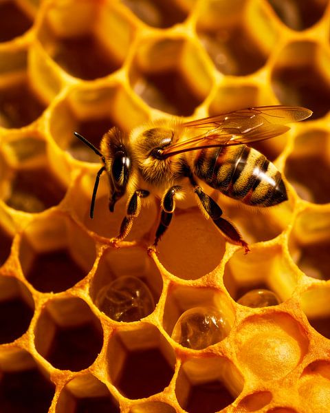 De rust van een bij in macro: een moment van harmonie van Vlindertuin-Art