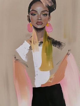 Kleurrijk portret in roze en taupe van Carla Van Iersel