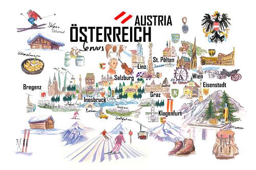 Austria Illustrations with travel plans, highlights and memories