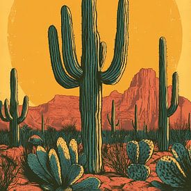 Wüstenlandschaft mit Kakteen bei Sonnenuntergang von IamHome Studio