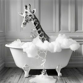 Erhabene Giraffe in der Badewanne - Ein einzigartiges Badezimmerbild für Ihr WC von Poster Art Shop