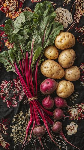 Verticaal stilleven van verse groenten