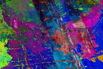 Modern, Abstract Digitaal Kunstwerk in Blauw Roze Groen van Art By Dominic