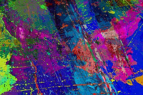 Modern, Abstract Digitaal Kunstwerk in Blauw Roze Groen