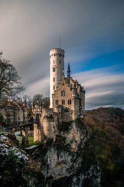 Kasteel of lichtenstein kasteel in een lange tijd belichting van Fotos by Jan Wehnert