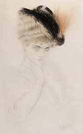 Paul César Helleu - Portrait of a woman with a feathered hat by Peter Balan