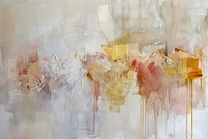 Abstract painting in beige, pink, and gold