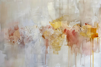 Abstraktes Gemälde in Beige, Rosa und Gold