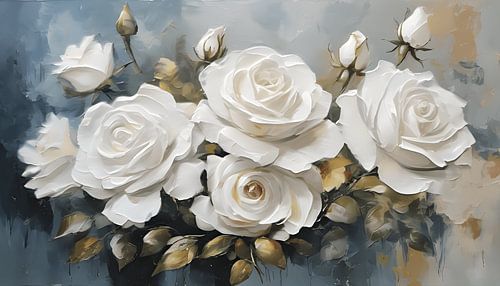 Schilderij witte rozen