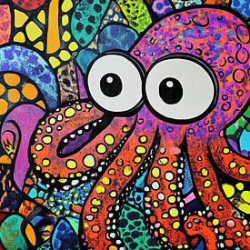 Großer Oktopus | Verspielter Oktopus in leuchtend buntem Stil von ARTEO Gemälde