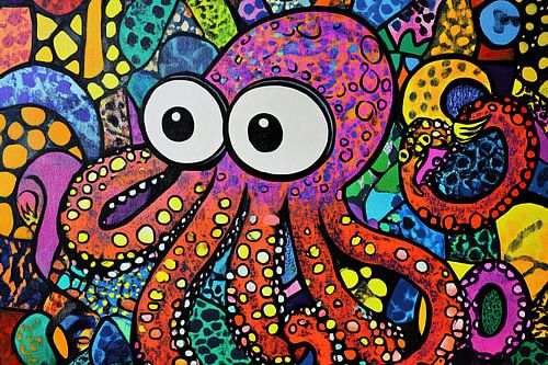 Großer Oktopus | Verspielter Oktopus in leuchtend buntem Stil